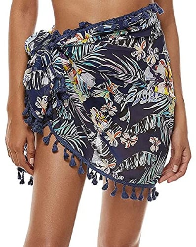 Mujer Traje de Baño de Playa para Bikini Bañador de Gasa Pareo Bufanda Wrap Sarong Coverups Semi Transparente Falda Corta con Borlas Fringe Swim Beach Coverups Vestidos Verano Mujer de Playa