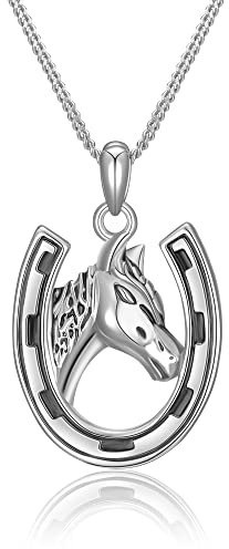 Bellrela Damen Halskette Sterling Silber Pferd Hufeisen Kette Mit Anhänger,Reitschmuck für Pferdeliebhaber Reitliebhaber (Silber)