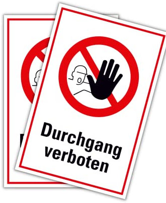 2 Stück Schild Durchgang verboten 20cm x 30cm hergestellt aus robustem PVC stoß und kratzfest Zutrittsverbot Hinweisschild Durchgang verboten mit UV-Schutz