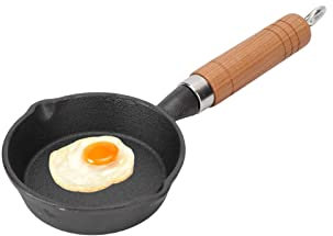 Sartén de hierro fundido de 10CM con mango de madera, sartén para tortillas, Mini sartén para tortitas de hierro fundido, mango largo, duradero, resistente, utensilios de cocina antiadherentes