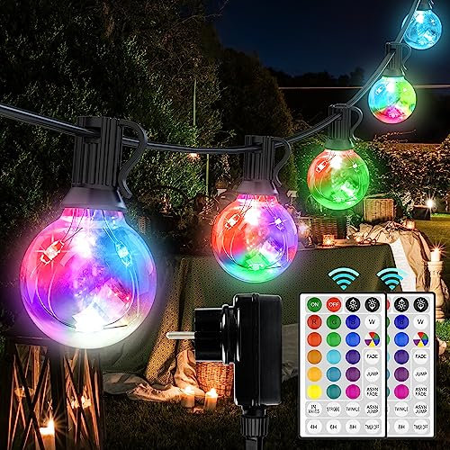 50 LED Lichterkette Außen Bunt, Lichterkette Außen Strom, 15M 18 Farben Wasserdicht IP65 G40 Glühbirnen Beleuchtung mit RGB Fernbedienung für Outdoor Weihnachten Garten Hof Hochzeit Party Balkon Deko