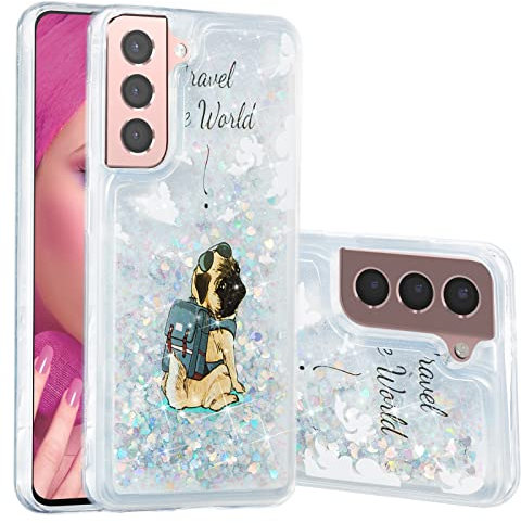 COTDINFOR Compatible with Samsung Galaxy S23 Custodia Brillantini Liquido Glitter Floating Trasparente Ultrasottile Silicone Antiurto Protettivo Cover per Galaxy S23 Smart Dog XYLS.