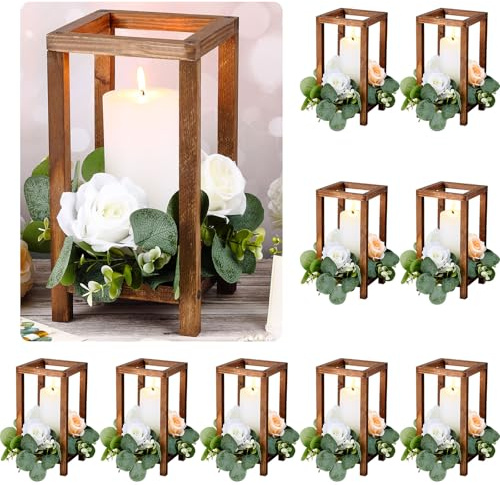 Geelin 10 Stück Holz-Kerzenlaterne, Hochzeitslaterne, Tafelaufsatz, Kerzenhalter für Tisch, Mittelstück, rustikale Holzlaterne, dekorative Bauernhaus-Kerzenlaternen für Hochzeit, Tisch, Kamin