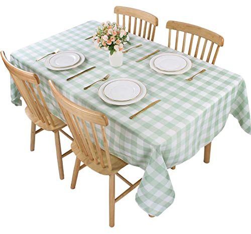 Gingham Tablecloth 140x274cm Polyester Antiwrinkle and Wipe Clean, Checkered Tablecloths for Home and Party Festive Decorations, Fabric Plaid Tablecloth Rectangular(Light Green)