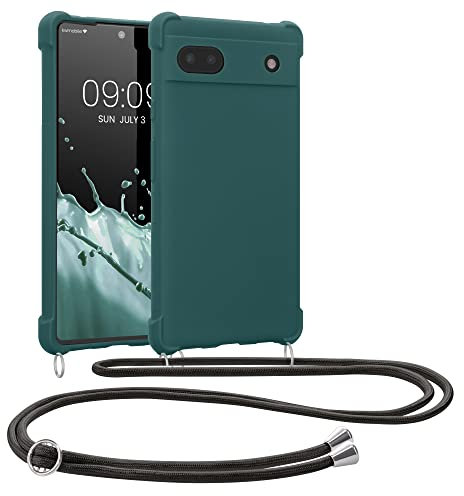 kwmobile Custodia Compatibile con Google Pixel 6a Cover - Back Case in Silicone TPU - Protezione Smartphone con Cordino - petrolio