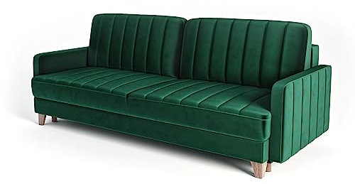 Siblo Sofa Bali Kollektion - Sofa mit Schlaffunktion - Elegante Couch - Wohnzimmer Möbel - Komfortables Schlafsofa - Sofa 3-Sitzer - Klappsofa mit Bettkasten - 220x97x90 cm - Grün