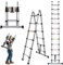 3,8M Teleskopleiter Aluminium Klappleiter A-Rahman Mehrzweckleiter mit Stabilisatorstange 6+6 Stufen,Rutschfester Ausziehleiter Haushaltsleiter Gefaltete Größe 86,5cm, 150kg Tragfähigkeit