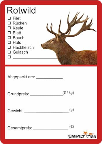 Wildbret Etiketten zur Kennzeichnung von Wildfleisch 6 x 9 cm Rotwild V (100)