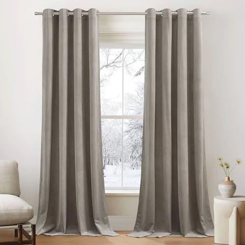 PONY DANCE Vorhänge Samt Taupe 300g/m² Wohnzimmer Gardinen mit Ösen 2er Set Samtgardine Verdunkelnd Thermovorhang gegen Kälte Verdunklungsvorhänge Velvet Curtains for Bedroom, H 240 x B 132 cm
