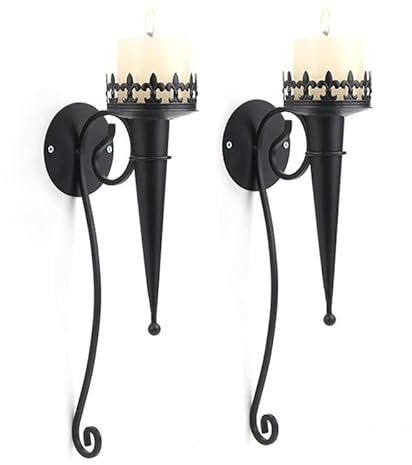 Kerzenhalter, 2 Stück, mittelalterlicher Vintage-Eisen-Gotik-Fackel-Stil, schwarzer Stumpenkerzenhalter, Wandsäule, Heimdekoration, Wanddekoration, dekorativer Kerzenständer
