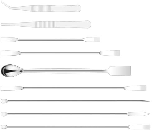 FunChem 9-Teiliges Labormikro-Löffel- und Spatel-Set, Edelstahl-Doppelspachteln, Probenlöffel, Mikroscoopulas und Wiegeset mit Pinzette