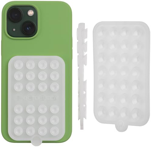 OCTOBUDDY Soporte Adhesivo de Silicona con Ventosa para teléfono | doble cara, manos libres, agarre fuerte para selfies y vídeos, compatible con iPhone y Android, 6,35 x 9,53 cm, transparente