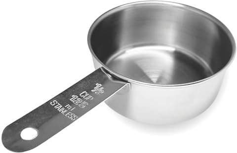 Knupp Co. 1/2 Cup Stainless Steel Measuring Cup | 125 ml | 4 oz | Single Cup for Wet and Dry Ingredients | Great for Dog Food Scoop - 1 PK