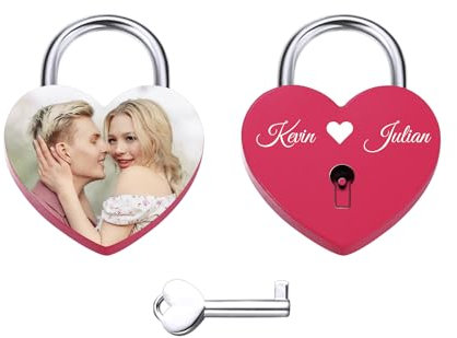 AOTXOXTOA Blocco d'amore personalizzato a cuore Incisione Foto Immagine Amante Alluminio Memoriale Nome Anniversario San Valentino Ponte Lucchetto Lui e Lei Regalo