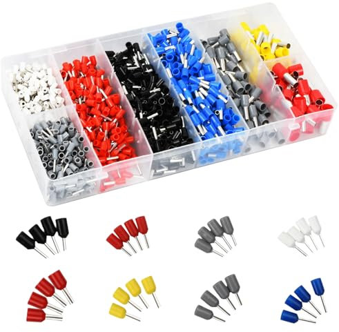 1200 Pezzi Puntalini Elettrici a Crimpare, Puntalini Elettrici Doppia, Puntalini a Crimpare, Terminali a Capicorda 0,5-10mm², Capicorda Elettrici per Cavi Elettrici