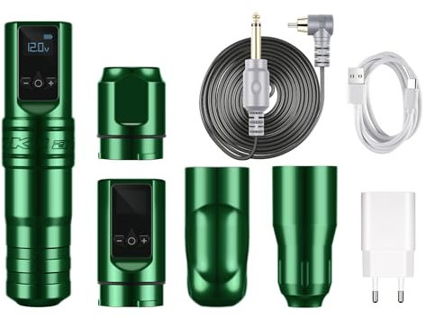 Professional Wireless Tattoo Pen with 13000 RPM Speed - Rechargeable,Includes Extra Grips & Batteries, Precision Artistry for Professionals,Green