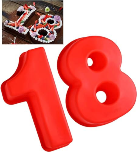 QIWEIS Numero Tortiera Silicone 2 Pezzi Stampo Per Torta Numero Rosso Stampo Per Torta Grande Con Numeri Stampo Per Torta Con Numeri 3d per Glassa, Crema, Torta Alla Frutta, Torta Nuziale, Compleanno