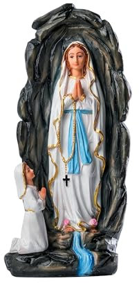 Newven Grotto of Mother Mary and Girl Statues First Holy Communion Birth Day Gifts for Girls Our Lady of Lourdes Christian Home Decor God Idol Showpiece, Multicolour, 12x8x29 Cm, Polymarble, Religious