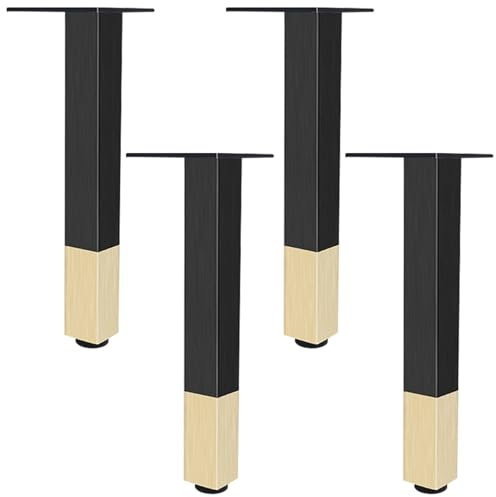 SZLXJMFL Möbelfüße Schwarz mit Gold, 4er Set Möbelfuß, Höhenverstellbar: 6-40cm Sofasfüße Vierkant Schrank Füße Couchtisch Beine Sockelfuß Tischfüße Aluminiumlegierung Mit Schrauben-25cm/9.8