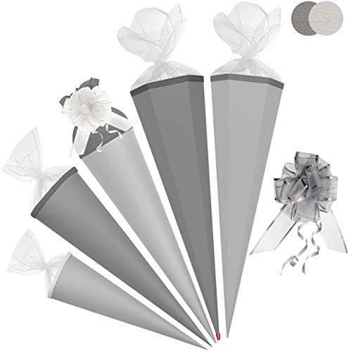 alles-meine.de GmbH Schultüte - Rohling - Silber Glanz - 35-100 cm - freie Farb- und Größenwahl - freie Farb- und Größenwahl - 6 eckig - inkl. Schleife - Tüllabschluß - mit/o..