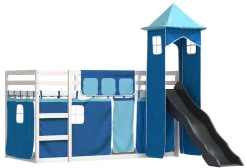 vidaXL Lit superposé sans Matelas avec Toboggan et Rideaux 90x190 cm