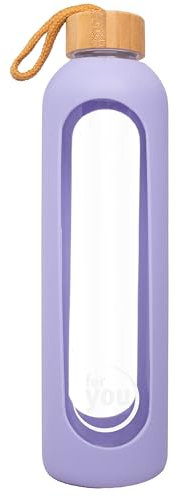 for you Gourde durable violette Blossom | 750 ml en verre + silicone | Passe au lave-vaisselle | Bouteille d'eau anti-fuite de 0,75 l avec couvercle en bambou | 100 % sans BPA | Convient pour une