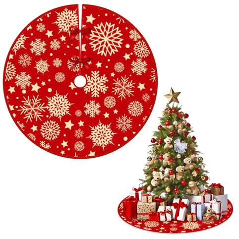 HAPPOW Weihnachtsbaum Decke Rund Rot 90cm, Christmas Tree Skirt Teppich, Baumdecke Weihnachtsbaum Baumrock Christbaumdecke für Weihnachtsbaum Dekorationen