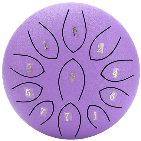 Zungentrommel aus Stahl, 6 Zoll, 11 Noten, Handtrommel mit Reisetasche, Stöcken, Musikbuch, Stahlpercussion für Regenspiel Im Freien, Musikunterricht, Meditation, Yoga (PURPLE)