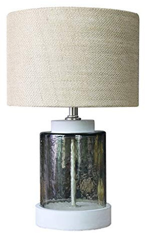 Rustic Farmhouse Wooden Table Lamp with Glass Jug Design LED Light and Drum Shade for Living Room and Bedroom Decor 10 x 14 (Glass)