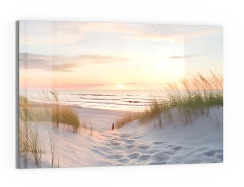 DEQORI Glasbild Echtglas | Motiv Abendruhe am Strand | horizontal einteilig 90x60 cm | schöne Dekoration | Wandbild für Wohnzimmer, Schlafzimmer, Flur & Küche | moderne Wanddeko