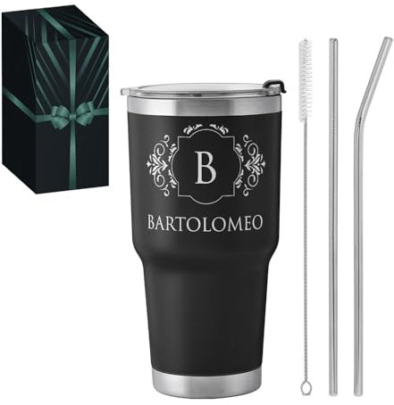 Maverton Tazza termica acciaio inox 800ml - Bicchiere termico con cannuccia - Tazza personalizzata nera - Tazza termica per viaggio accessori utili - Thermos regalo uomo compleanno - Regali uomo