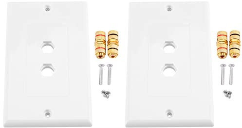 SweetSerenade 2 Pack Single Gang 1.0 Speaker Wire Wall Plate (Banana Plug Wall Plate) for 1.0 Speaker, White