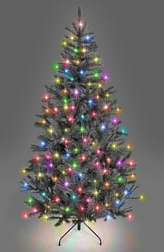 SHATCHI Künstlicher Weihnachtsbaum, Alaska-Kiefer, Schwarze Spitzen, Weihnachtsdekoration für Zuhause mit Metallständer, bunt, Alaskan-Schwarz, 7ft/210 cm