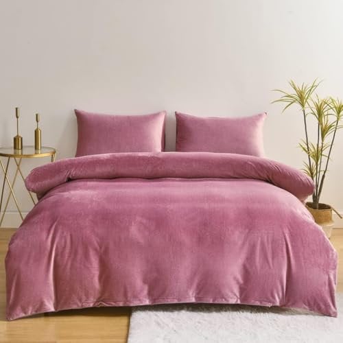 YUTNSAN Warm Plüsch Bettwäsche 200x220cm Rosa Altrosa Winter Flauschige Cashmere Touch Bettbezug 3 Teilig Kuschelig Coral Fleece Bettwäsche Set mit Kissenbezug 80x80cm