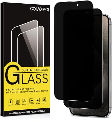 Coiwxmoi Protector Pantalla Privacidad para iPhone 15 Pro Max Cristal Vidrio Templado Antiespia 9H Dureza Anti-Arañazos Antihuellas Anti Espía Protectora Película Sin Burbujas Privacy Screen,2 Piezas