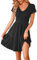 WNEEDU Women's Summer Dress V Neck Short Sleeve Casual Dress Pleated Hem Knee Length T-Shirt Dresses with Pockets Black M