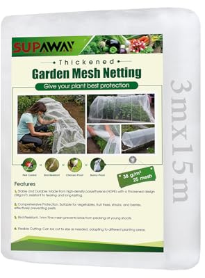 SUPAWAY Rete Anti Insetti 3 x 15 m Rete Protettiva per Piante, Rete di Protezione per Orto e Giardino, Maglia Fine per Protezione contro Insetti e Parassiti, Adatta per Colture, Fiori e Piante