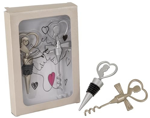 1 PZ Kiss Topper sposi sposini 2 Ass. con Scatola bomboniera Idea Regalo segnaposto (Set Tappo cavatappi 12 cm)