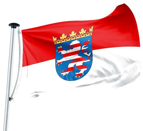FLAGLY Premium Flagge Hessen – MADE IN GERMANY - mit oder ohne Wappen – hochwertige Flagge in verschiedenen Größen & Formaten (Hochformat & Querformat) – witterungsbeständig