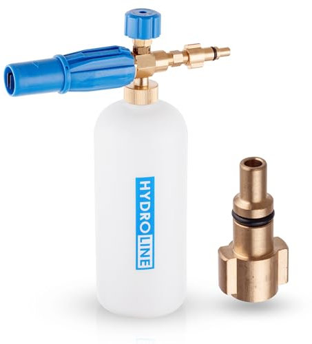 Lanza de Espuma HYDROLINE, Boquilla para cañón de Espuma de Alta presión Compatible con hidrolimpiadoras Parkside Lavor, 1000 ml, 60 °C, regulación de Espuma y Chorro, Color Azul