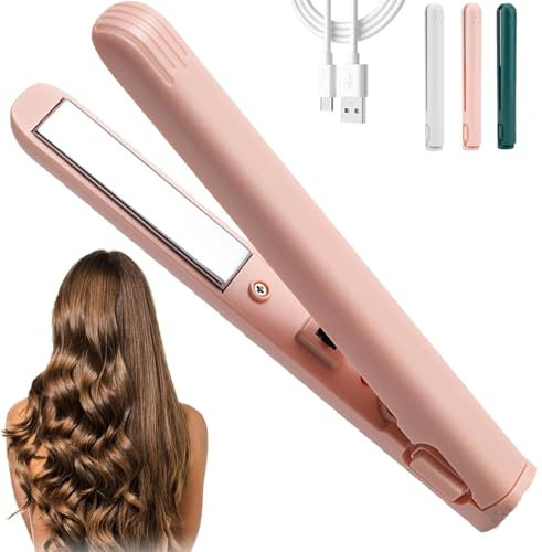 2025 New Mini Dual Purpose Curling Iron, 2 in 1 Mini Curling Wand and Flat Iron, 10s Fast Heating Mini Hair Curler for Short Hair, Portable Mini Curling Tongs Travel Size (Pink)