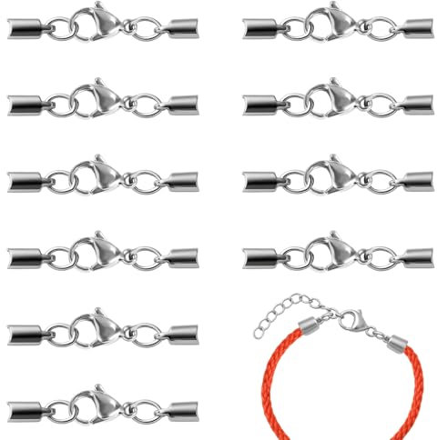 Huybaa Chiusure per Braccialetti, Collane Chiusura Moschettone in Acciaio Inox, per Braccialetti Chiusura Collana Moschettoni con Cord End Ganci Accessori per Braccialetti fai da te 10 Pezzi