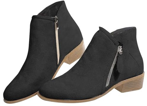 Stivaletti estivi da donna, eleganti: Chelsea Boots da donna con tacco a blocco, in pelle scamosciata, antiscivolo, corti, comodi stivali occidentali, per le mezze stagioni, stile vintage, Nero , 36