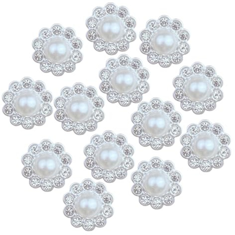 Ayuduots 50Pcs 12mm Imitation Pearl Flower Beads, White Flatback Spacer Rhinestones for Jewelry Making Hair Bows Accessories