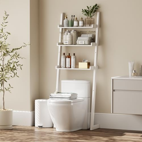 YQJJGL Over Toilet Storage Shelf Wood, 3-Tier Above Toilet Organizer Rack, Freestanding Storage Shelf for Bathroom, Laundry, White Color