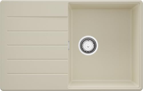 PRIMAGRAN Spülbecken ab 50er Unterschrank + Ablauf-Set, 78x50cm | Set: Ablauf-Set (Siphon, Ablaufgarnitur, Überlauf) + Granitspüle 1 Becken - Kopenhagen Top, Beige