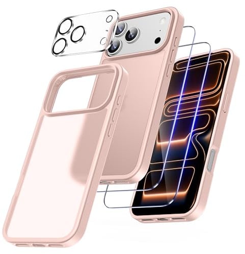 FLLAO iPhone 17 Pro Max Case 6.9-Inch, Pink | 2 Pack Screen Protectors + 1 Lens Protector, Anti-Scratch Shockproof Bumper Case, Slim Anti-Yellowing iphone 17 Pro Max Cover