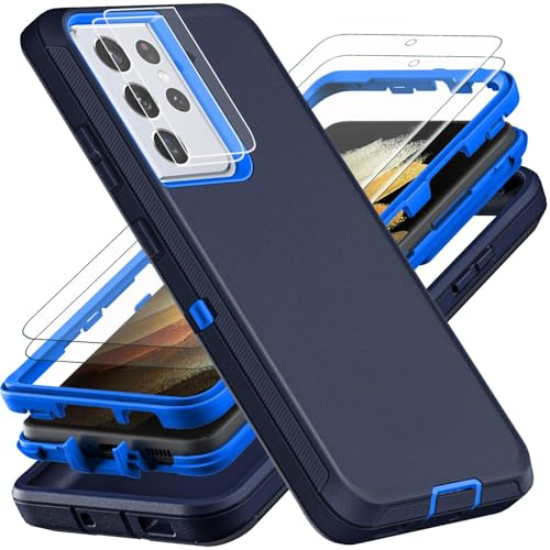 for Samsung Galaxy S21 Ultra Case, Military Grade Shockproof/Drop Proof/Dust Proof Case with 2Pcs Self Healing Flexible TPU Screen Protector & Camera Lens Protector (Navy Blue)