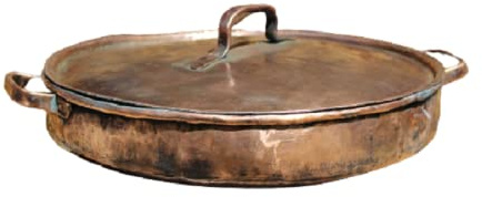 Pentola Tradizionale in Rame Stagnato, Grande Padella per Paella e Risotti, Realizzata a Mano, per Ristoranti e Trattorie (43 cm)