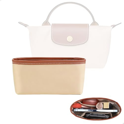 XYUAYAMZ Väskorganisatör, Satinfinish Väskorganisatör, Designad För Den Inre Organisationen Av Miniväskor, Utrustad Med Två Separata Fickor, 15,5 × 5 × 8 Cm, Beige